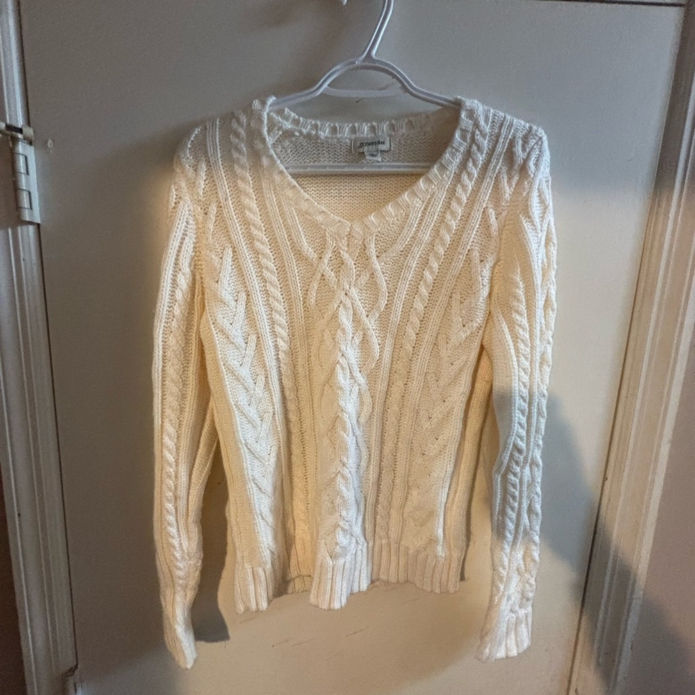 St. John's Bay Cream V-Neck Cable Knit Sweater